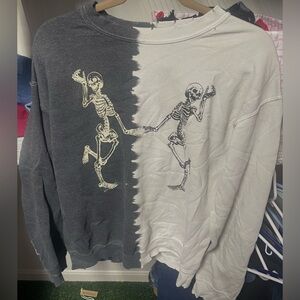 white and black girls medium hoodie with skeletons
